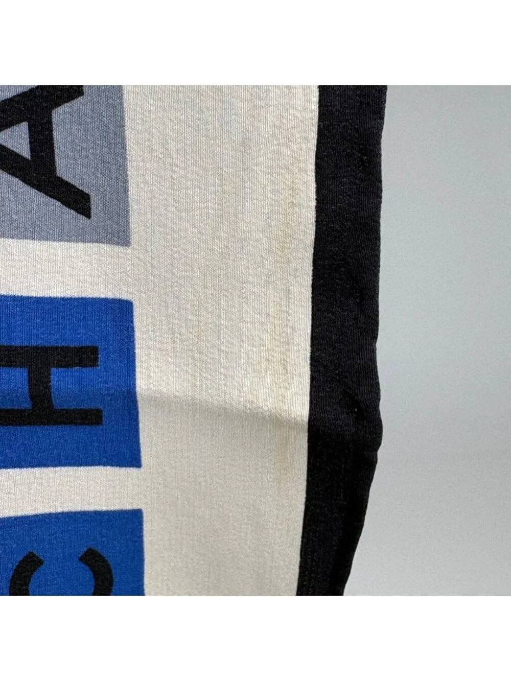 Chanel CC Logo Scarf Silk Blue Black Multicolor